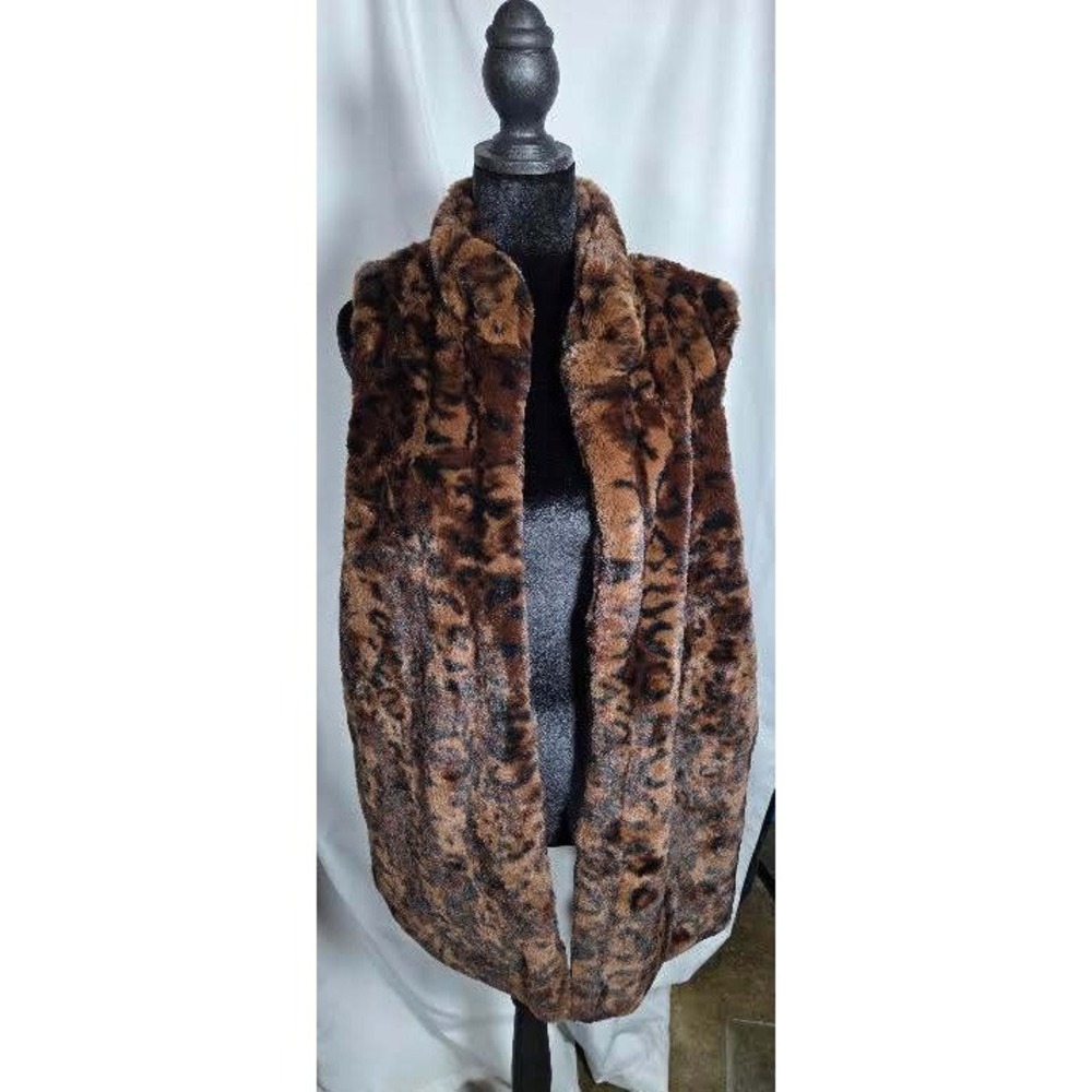 Rachel Zoe Brown Leopard Faux Fur Vest Sleeveless Animal Print 1X NEW
